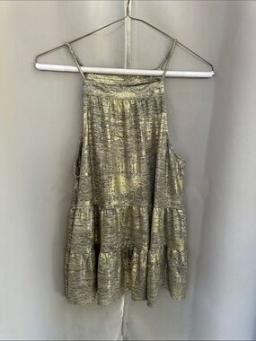 Anthropologie Sunday in Brooklyn Shimmery Gold Tiered Halter Camisole sz m